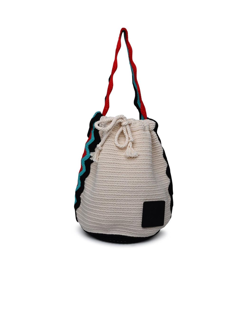 Jil Sander White Logo Patch Drawstring Shoulder Bag