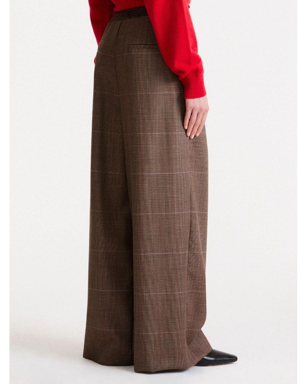 Marella Brown Pleated Check Wideleg Trousers
