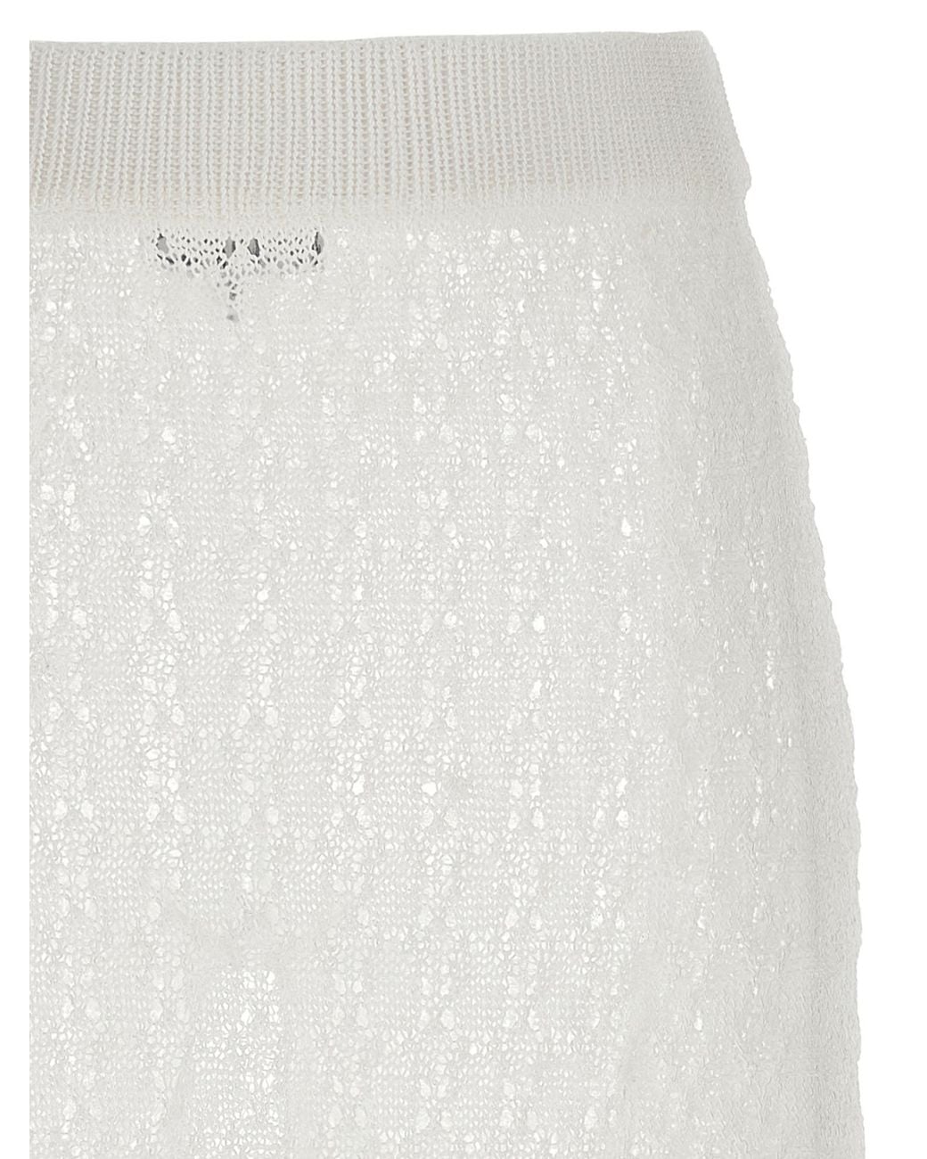 Ganni White Shiny Pointelle Knitted Skirt