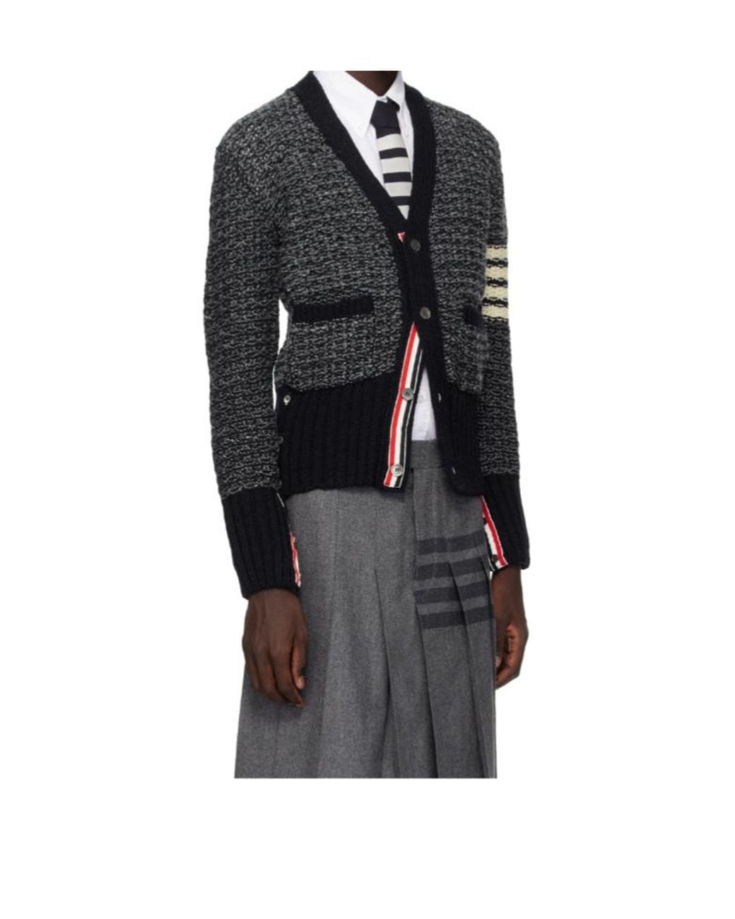 Thom Browne Black Bar Mélange-Effect Button-Up Cardigan for men