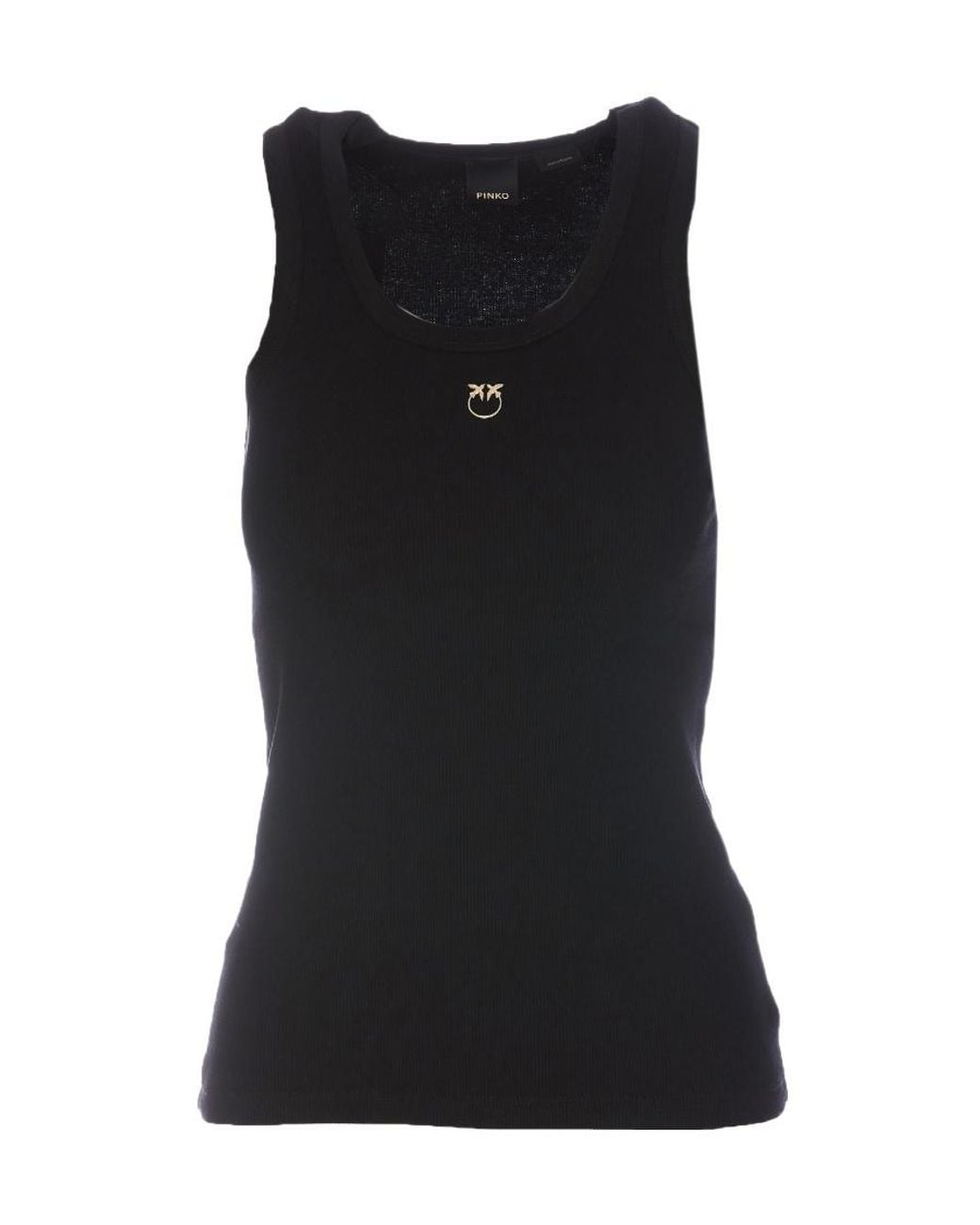 Pinko Black Logo Plaque Ribbed Tank Top