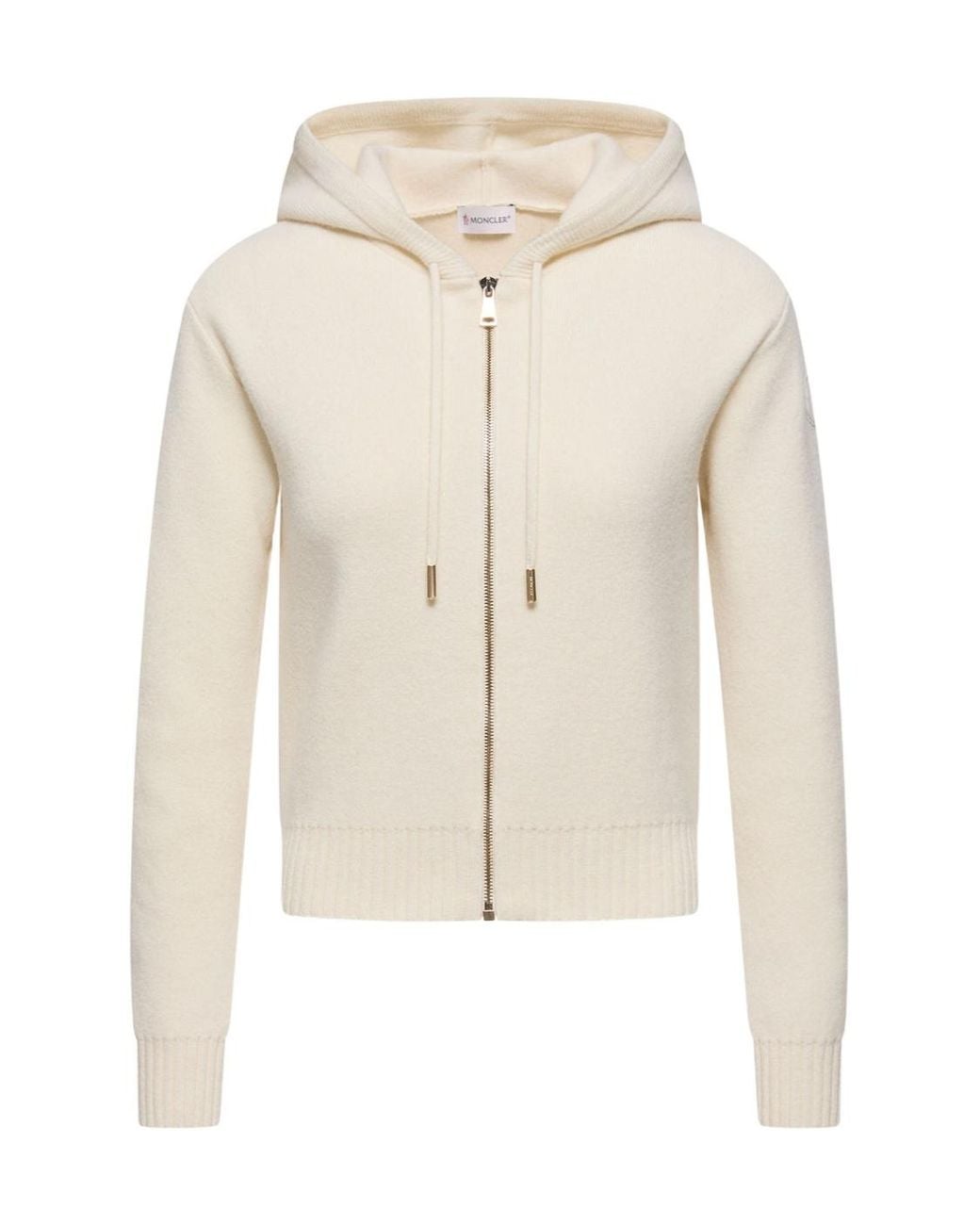 Moncler White Logo Patch Zip-Up Cardigan