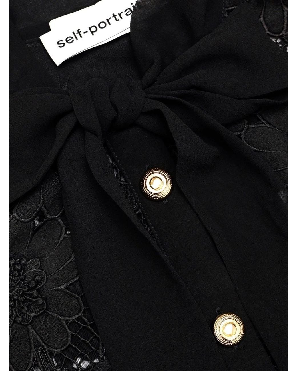 Self-Portrait Black Lace Tie Neck Top