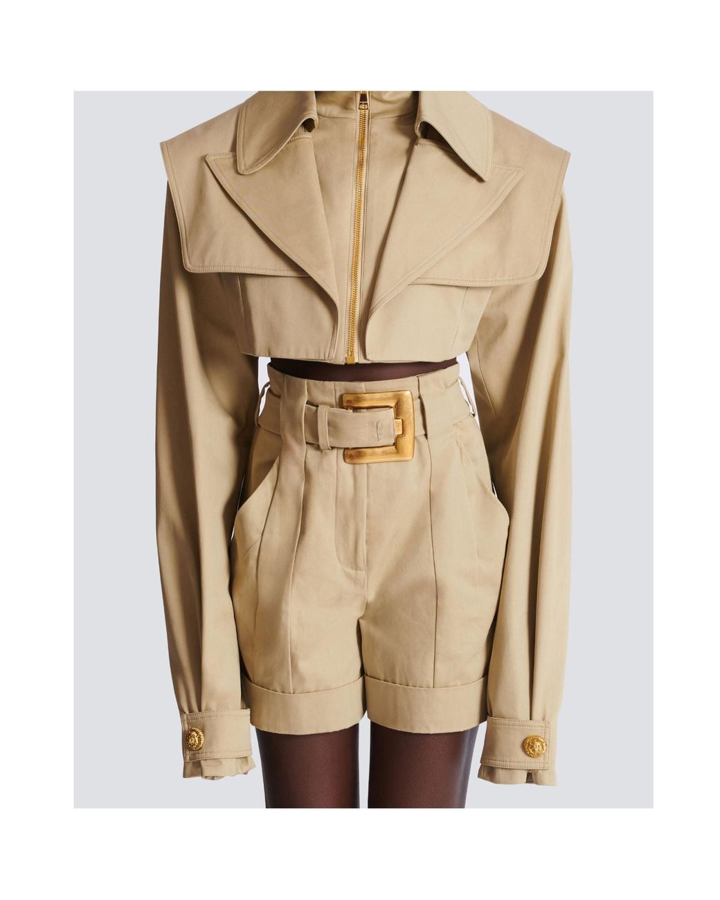 Balmain Brown Cropped Gabardine Jacket