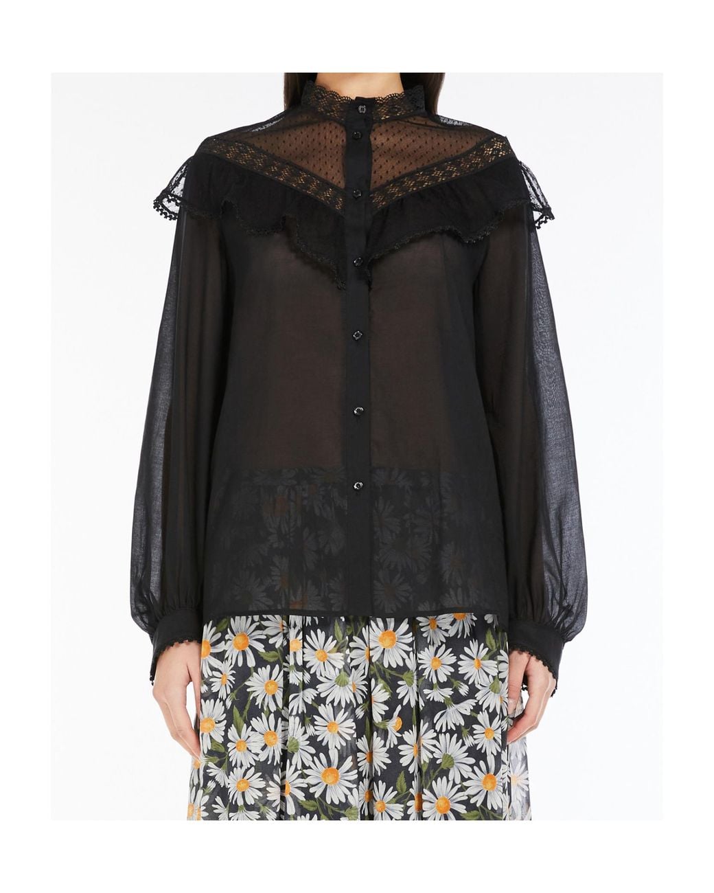Weekend by Maxmara Black Astice 1234 Button-Up Lace Top