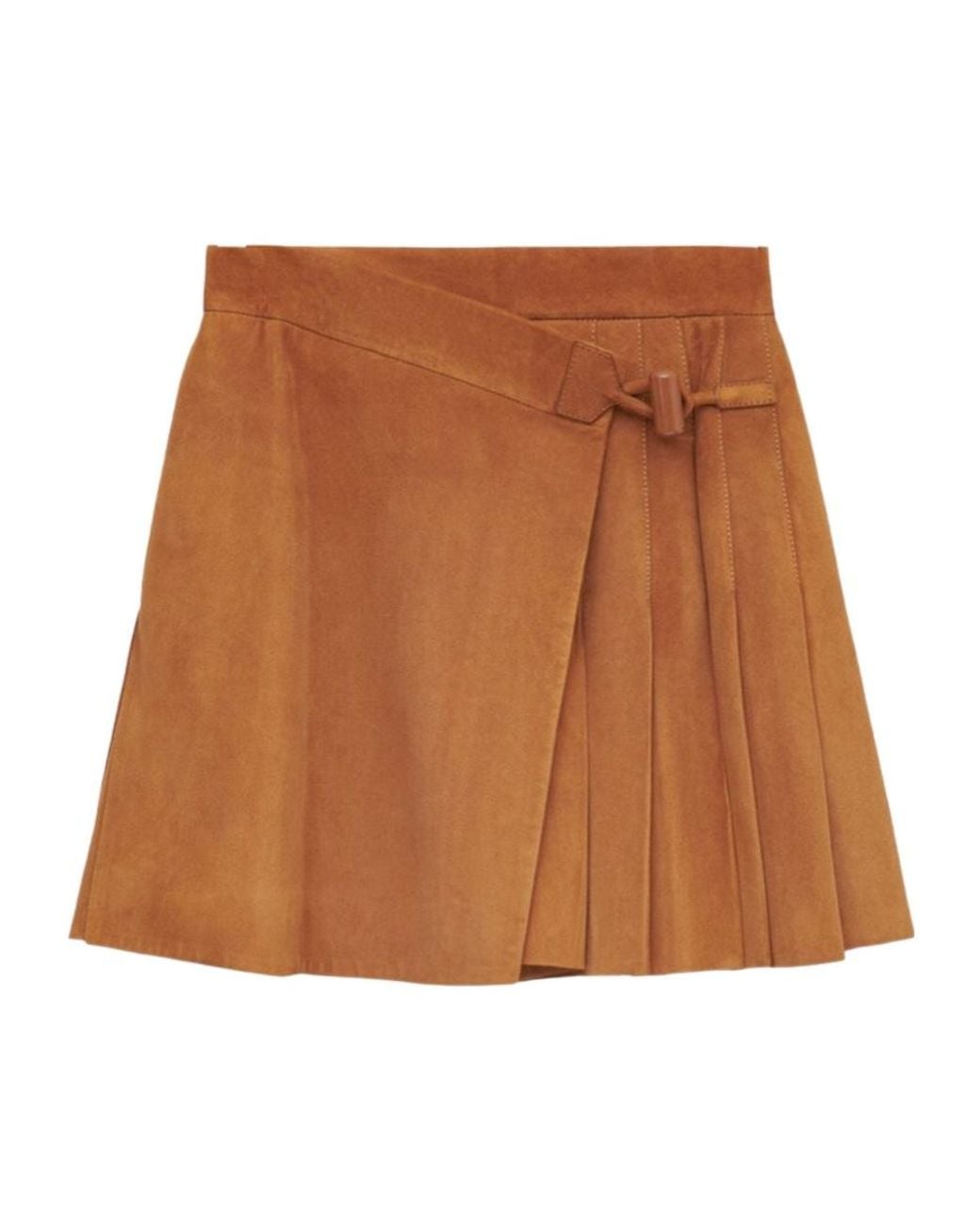 Loewe Brown Buckle Pleated Short Skirt