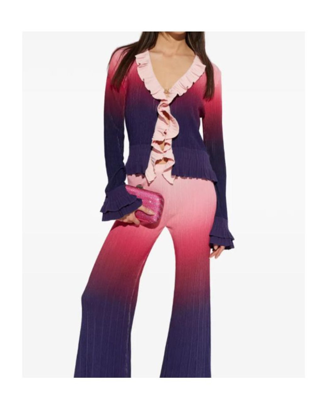 Casablanca Purple Gradient-Effect Ruffled Cardigan
