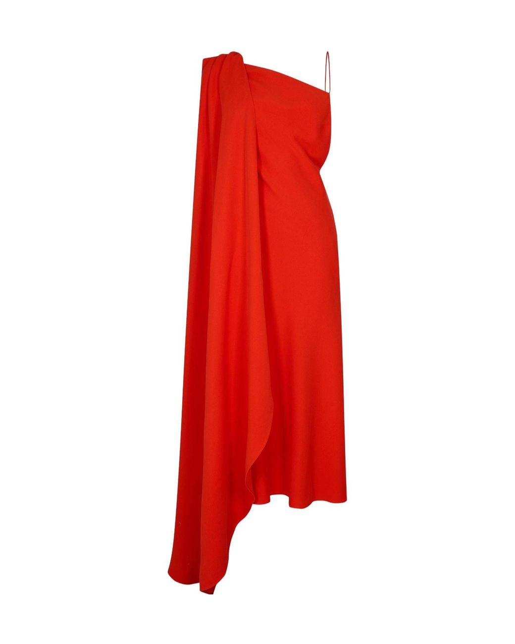 Balenciaga Red One-Shoulder Draped Midi Dress