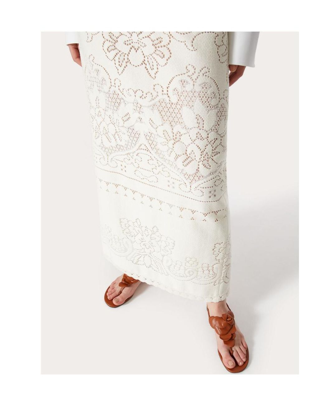 Valentino White High-Waisted Heavy Lace Skirt
