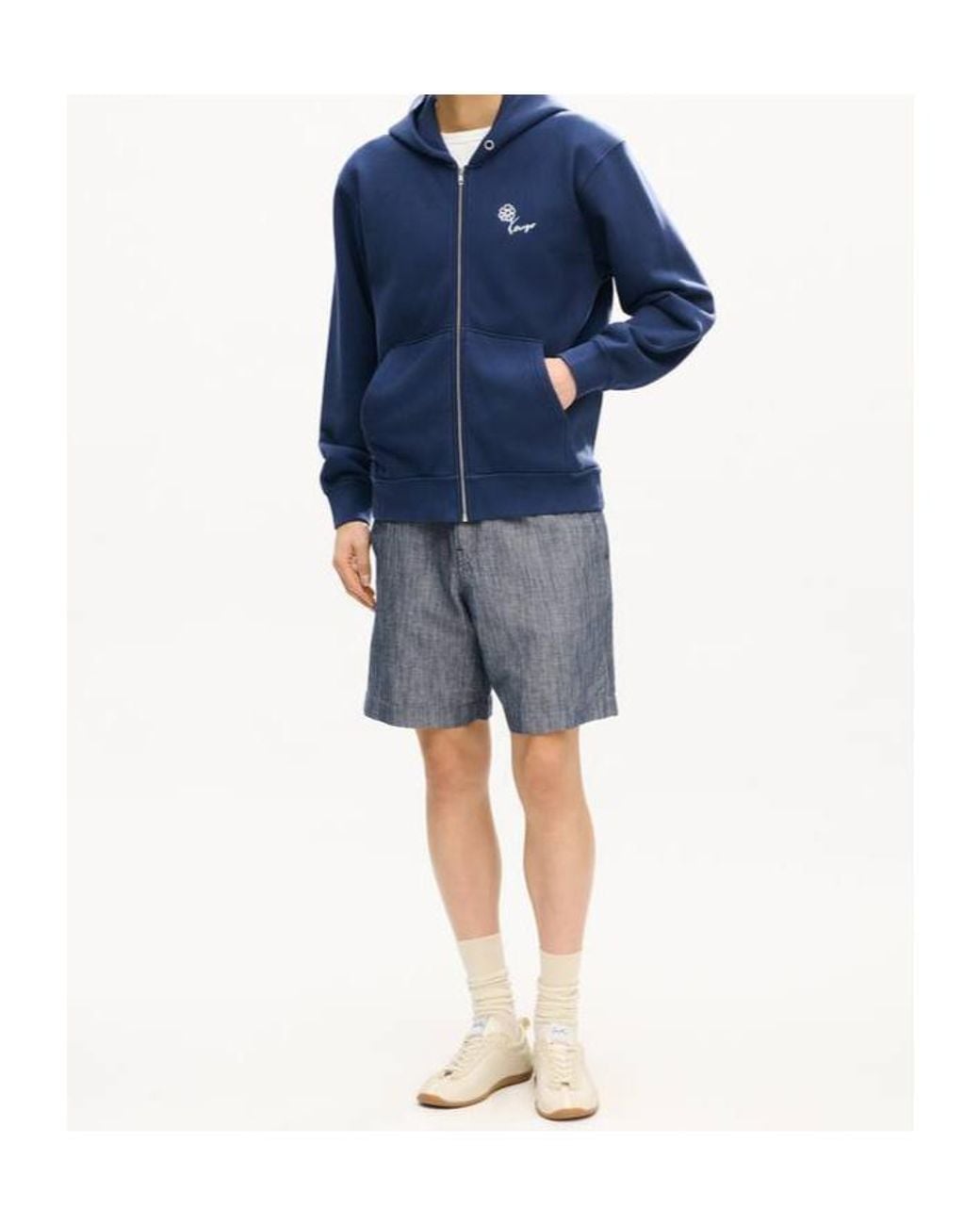 KENZO Blue Tulip Embroidered Zip Up Hoodie for men
