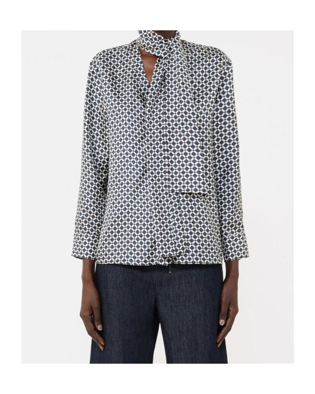 Max Mara Gray Smmvittoria Silk Sash Blouse