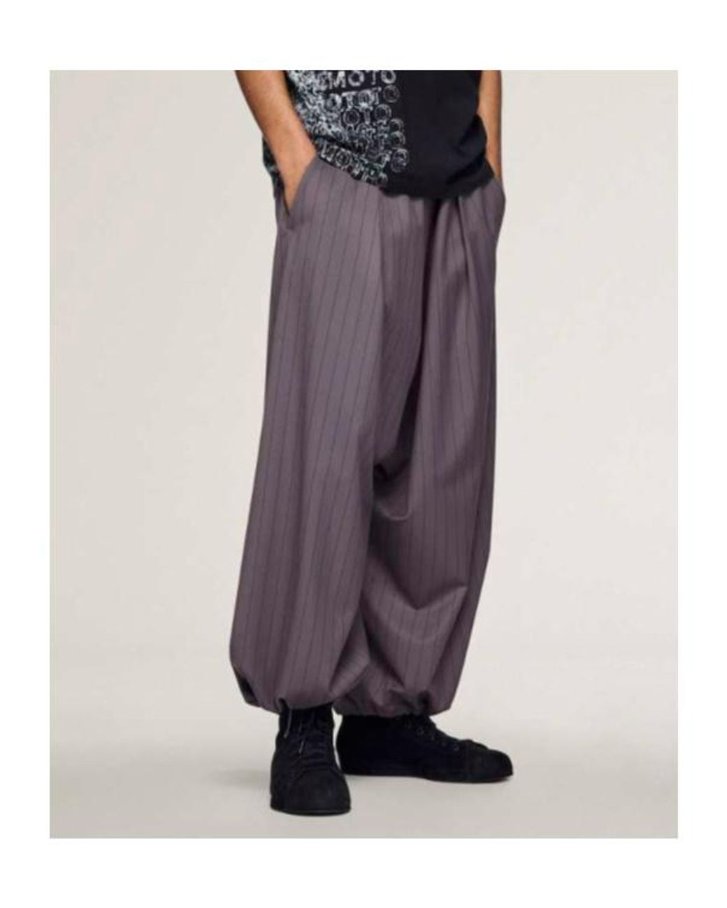 Y-3 Gray Pinstripe Drawstring Trousers for men