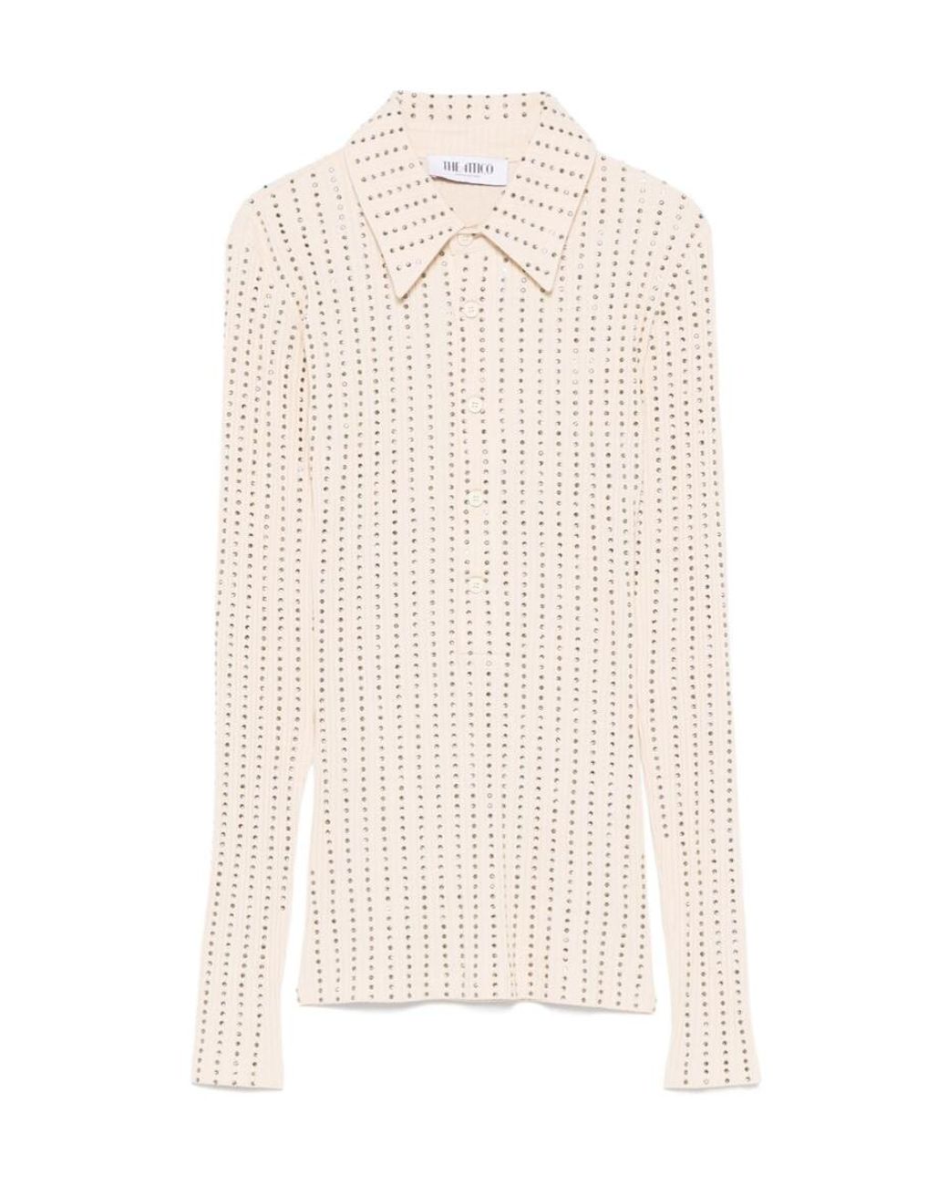 The Attico White The Embellished Long-Sleeved Polo Shirt