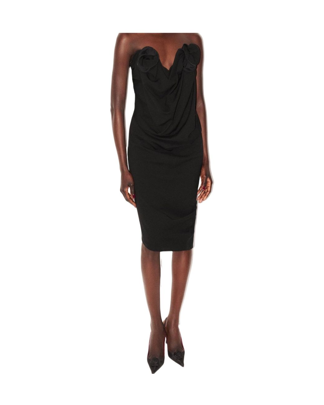 Magda Butrym Black Draped Strapless Floral Dress