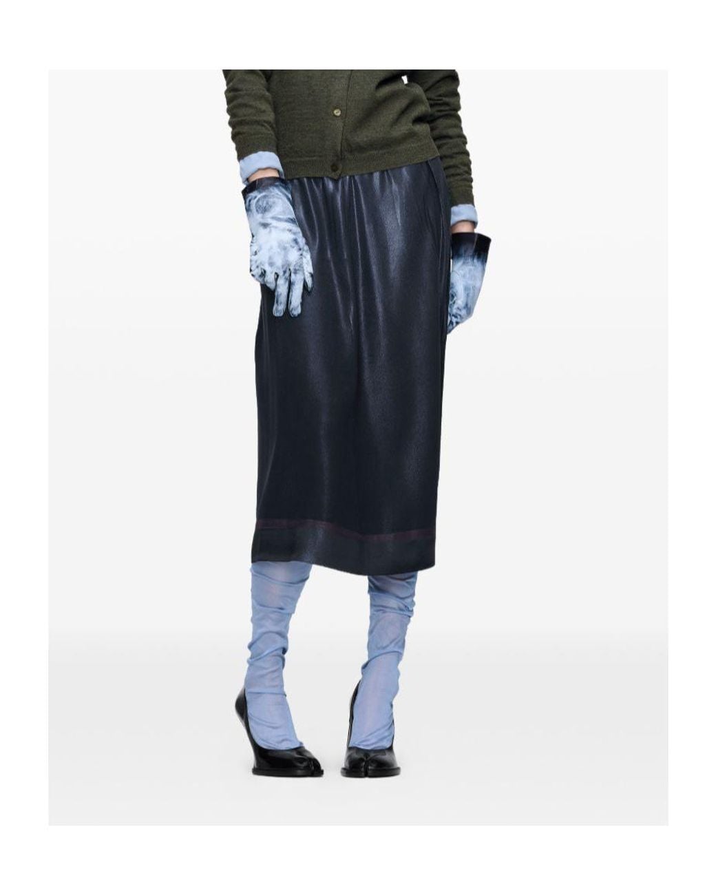 Maison Margiela Blue Foil Treated Midi Skirt