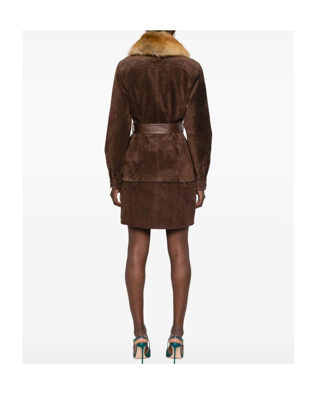 Saint Laurent Brown Belted Button-Up Jacket