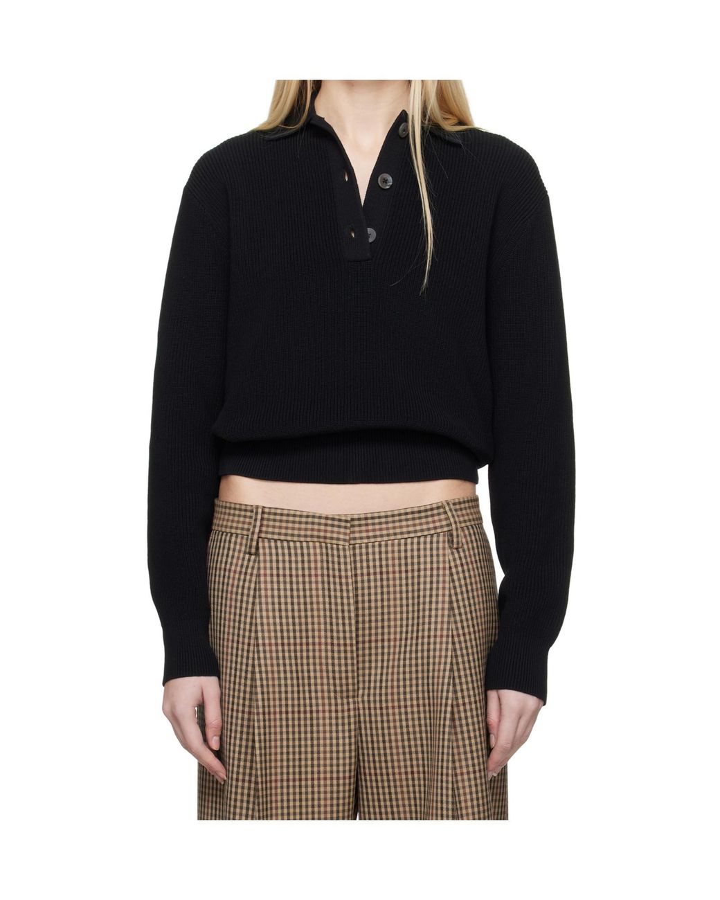 Studio Nicholson Black Chesapeake Long Sleeved Polo Top