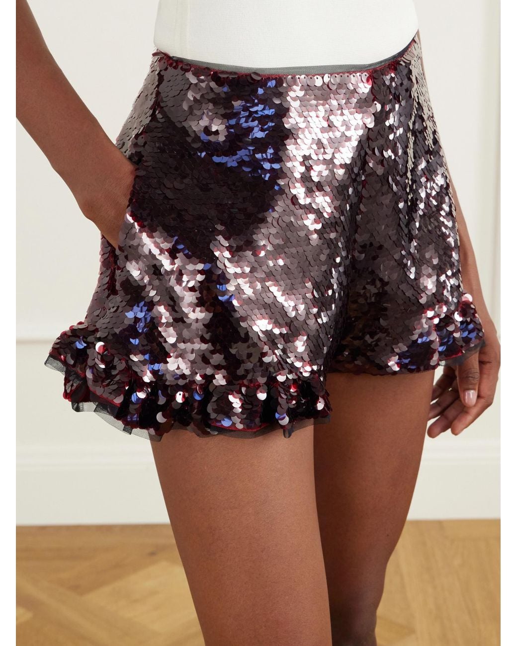 Simone Rocha Brown Sequined Tulle Mini Shorts