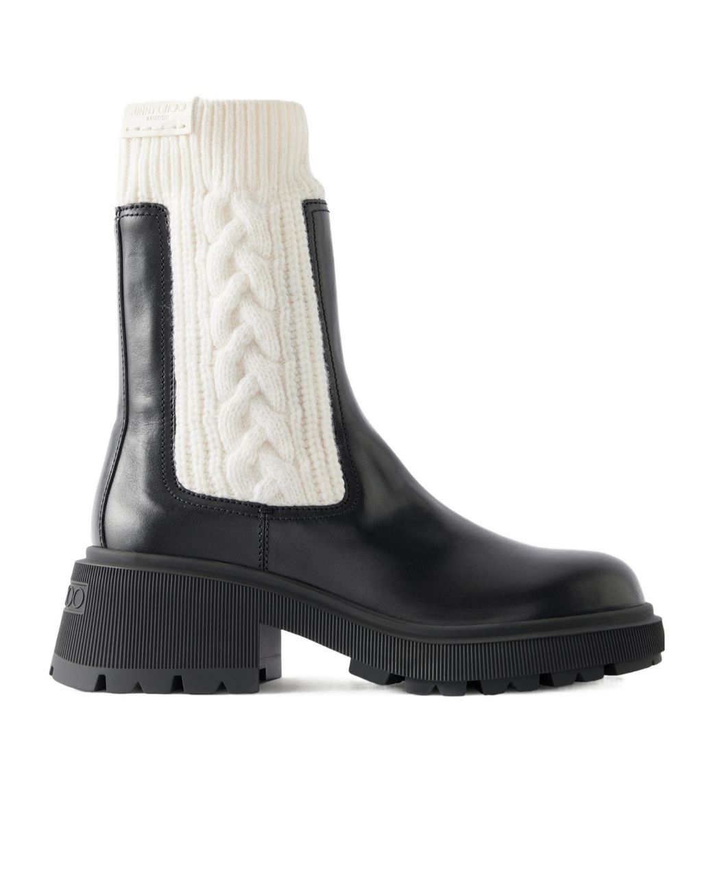 Jimmy Choo Black Tamia Ribbed Cable-Knit-Trimmed Leather Ankle Boots