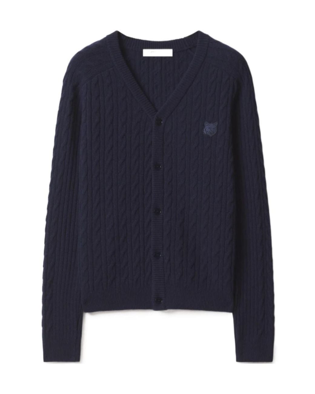 Maison Kitsuné Blue Fox-Head Motif Knit Cardigan for men
