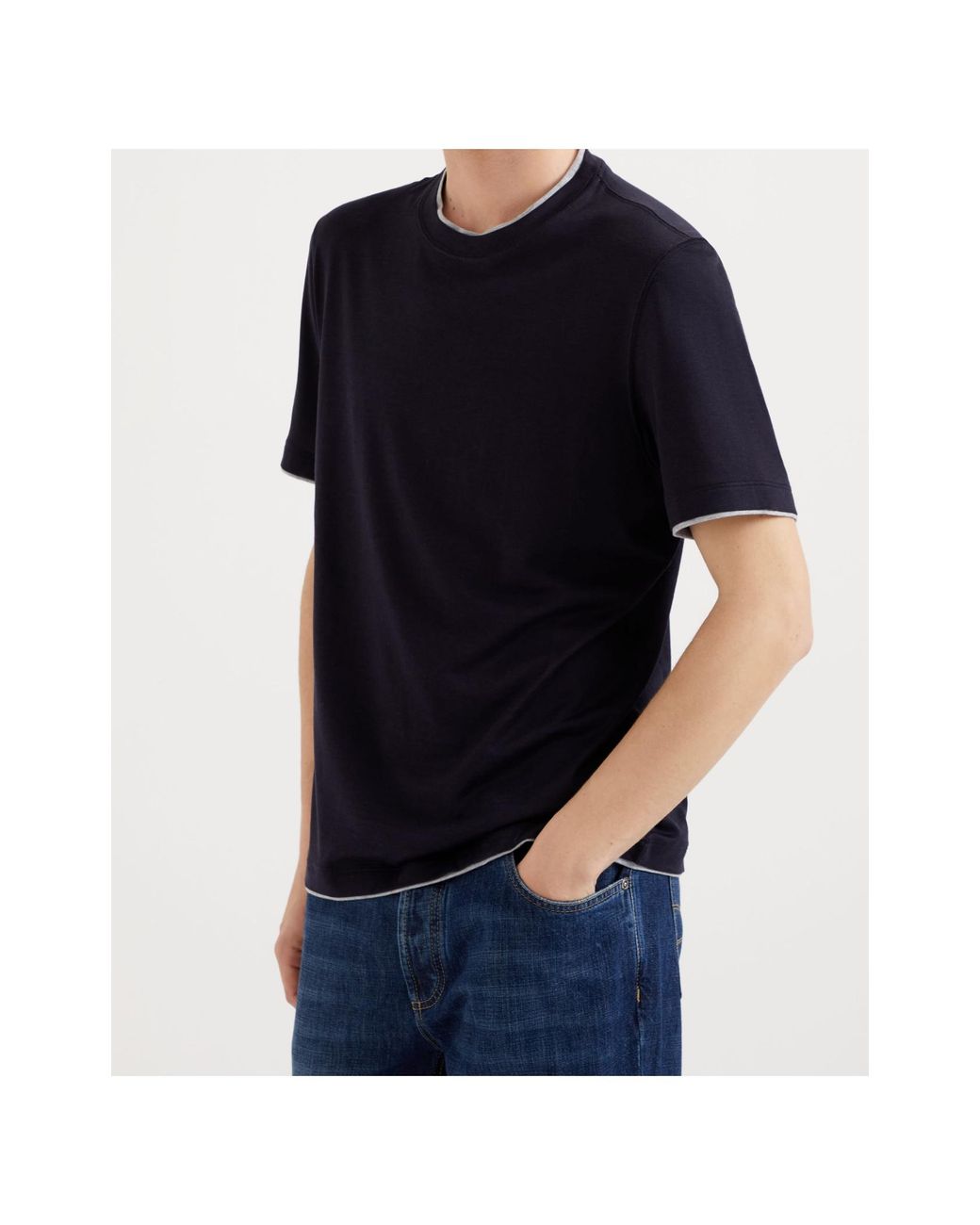 Brunello Cucinelli Black Lightweight Jersey Crewneck T-Shirt for men