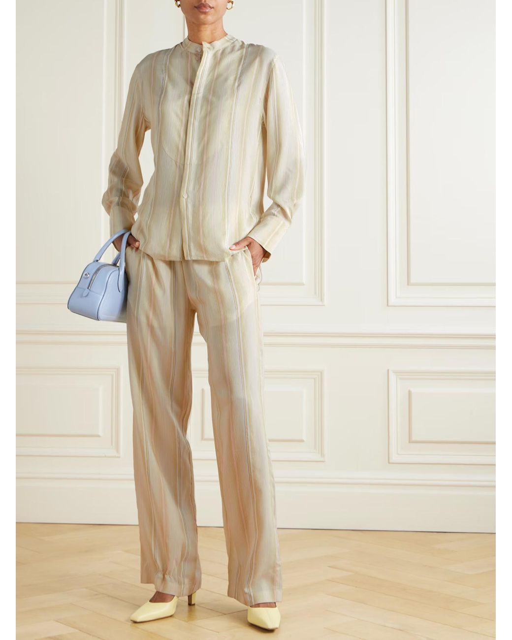 Victoria Beckham White Striped Casual Pants