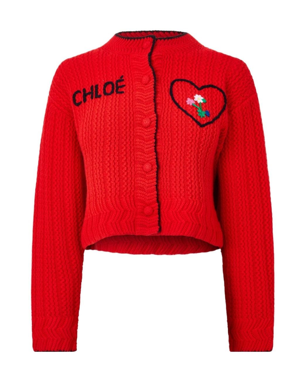 Chloé Red Twist-Knit Cardigan