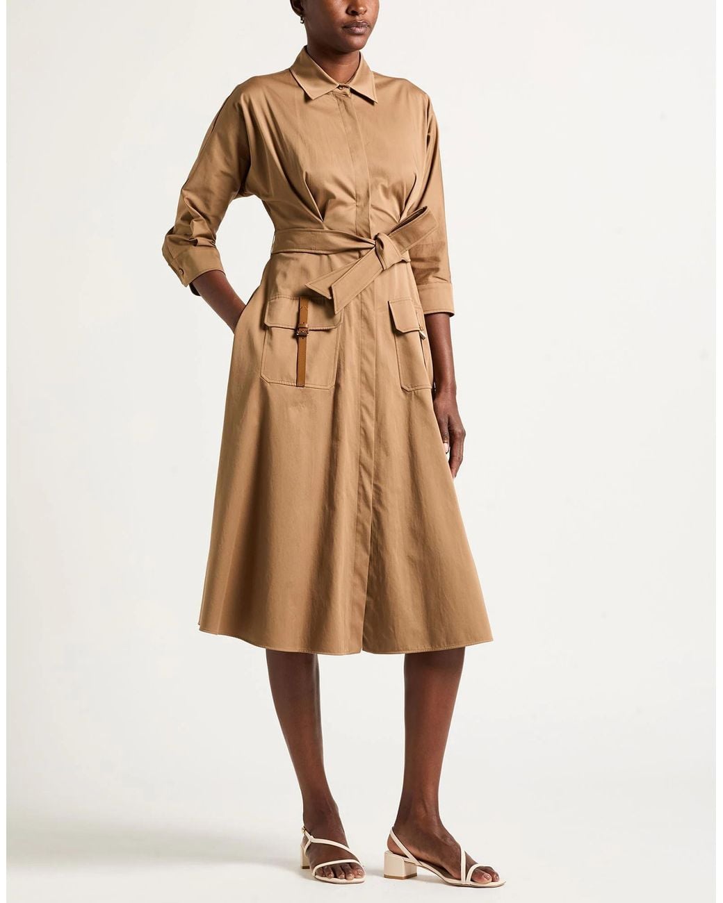 Max Mara Natural Minimalist Long-Sleeve Shirt Dress