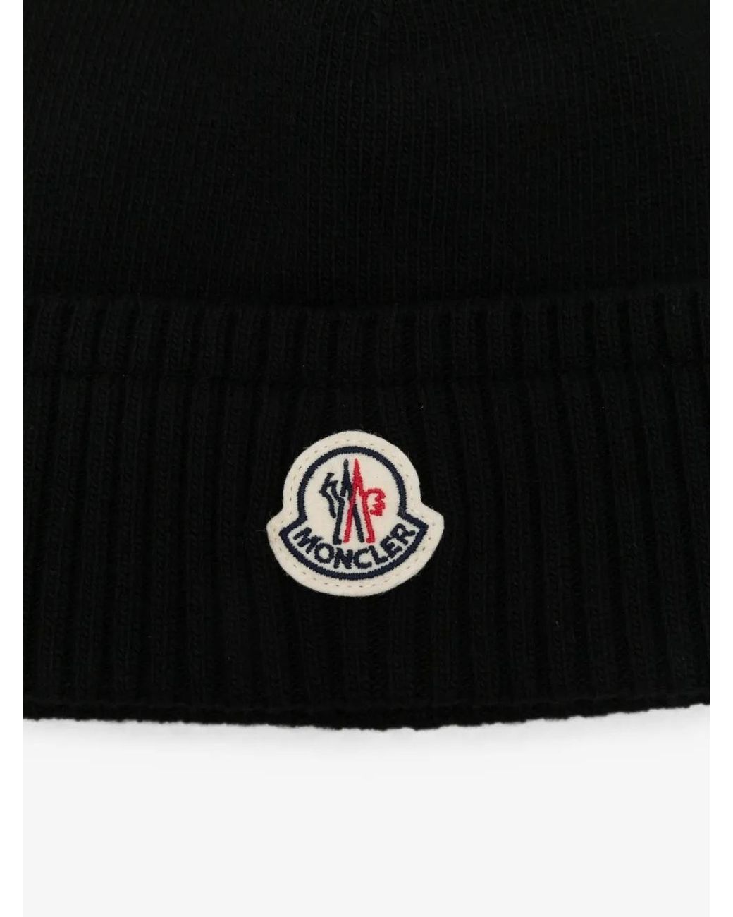 Moncler Black Logo Patch Knitted Beanie for men