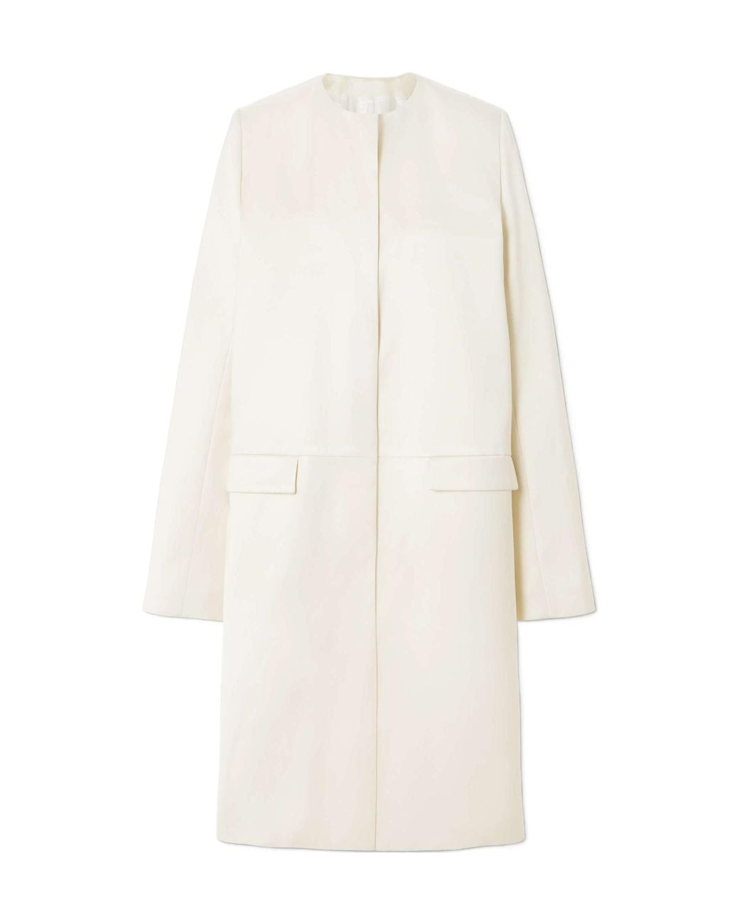 Totême White Collarless Silk Coat