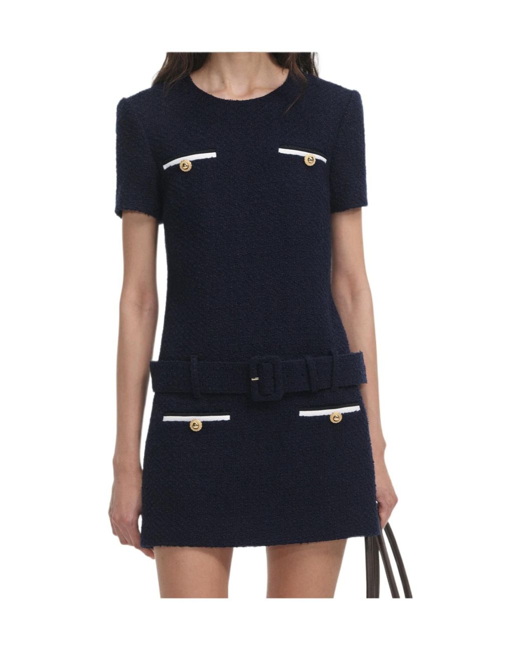 Self-Portrait Blue Belted Waist Boucle Mini Dress