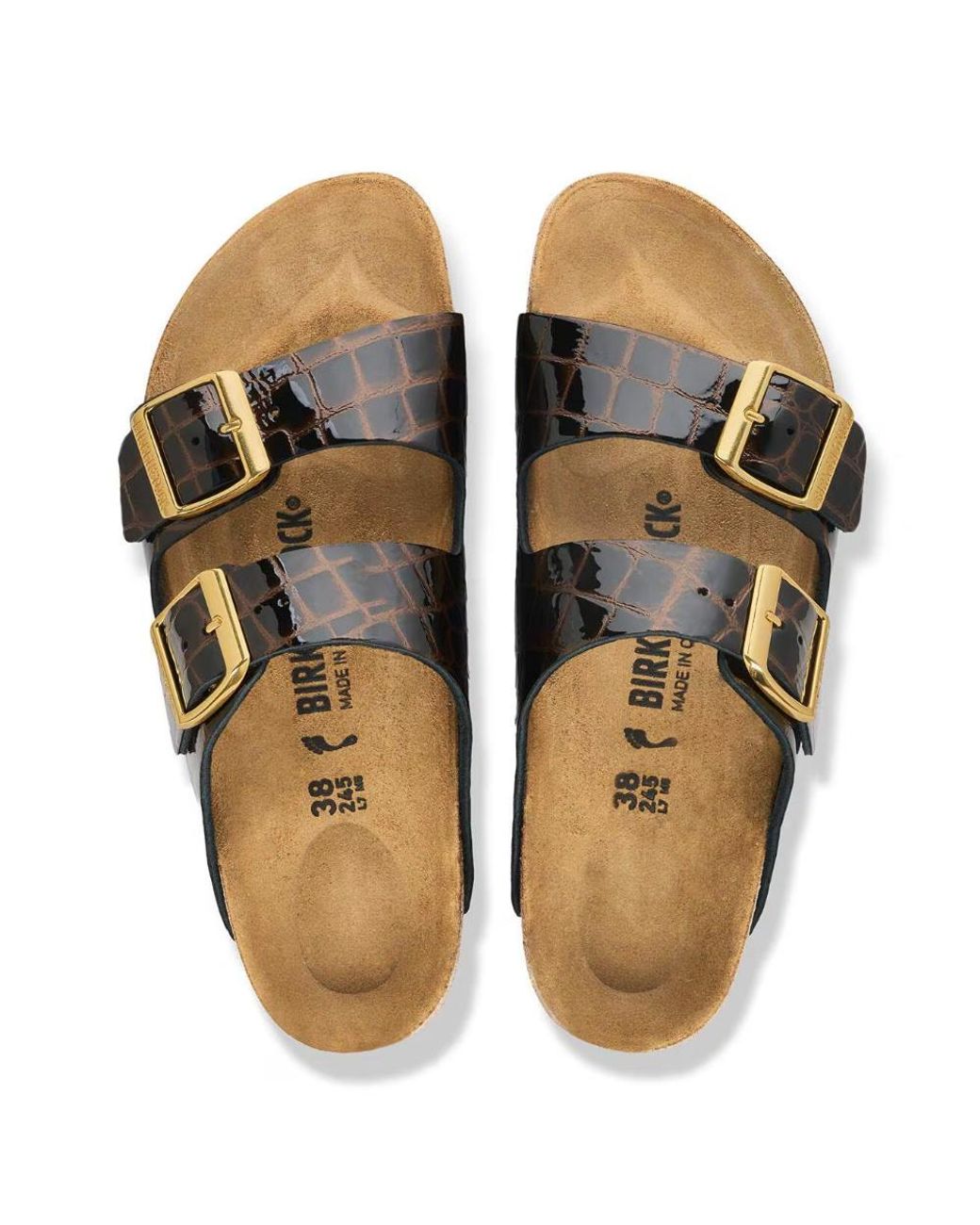 Birkenstock Brown Embossed Double-Strap Flat Sandals