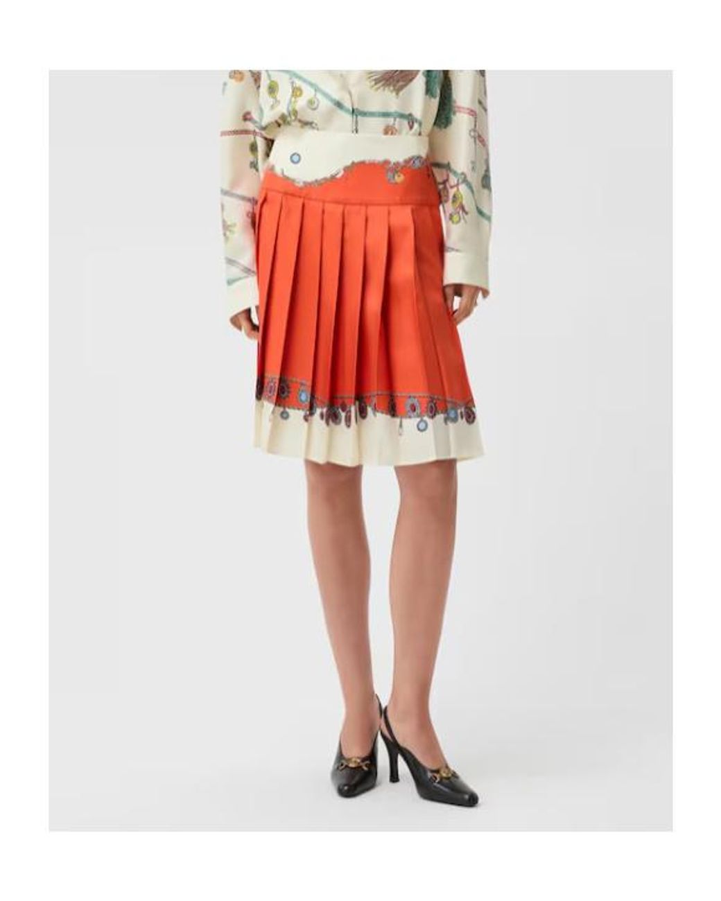 Versace Orange Stolen Jewels Silk Midi Skirt