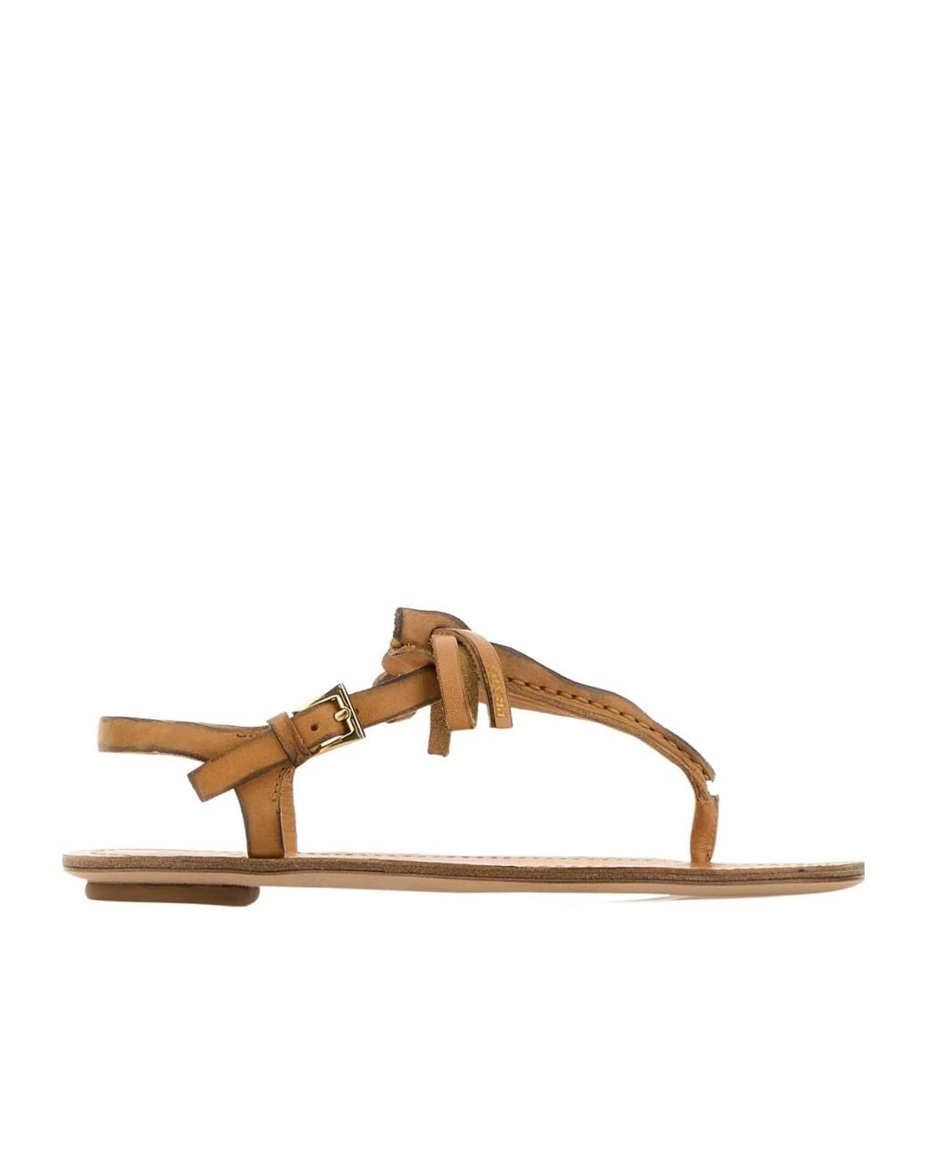 Prada Brown Strappy Thong Flat Sandals