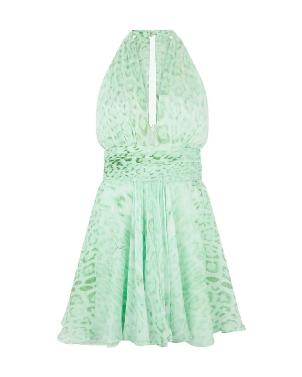 Roberto Cavalli Green Jaguar Print Mini Dress