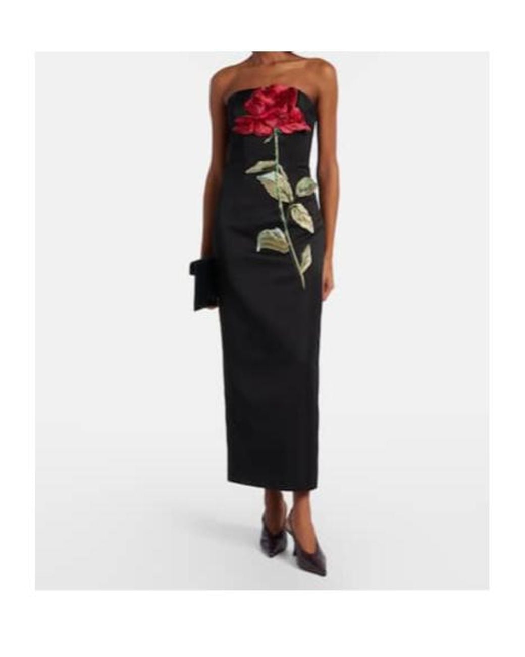 Leo Black Rayna Floral-Appliqué Midi Dress