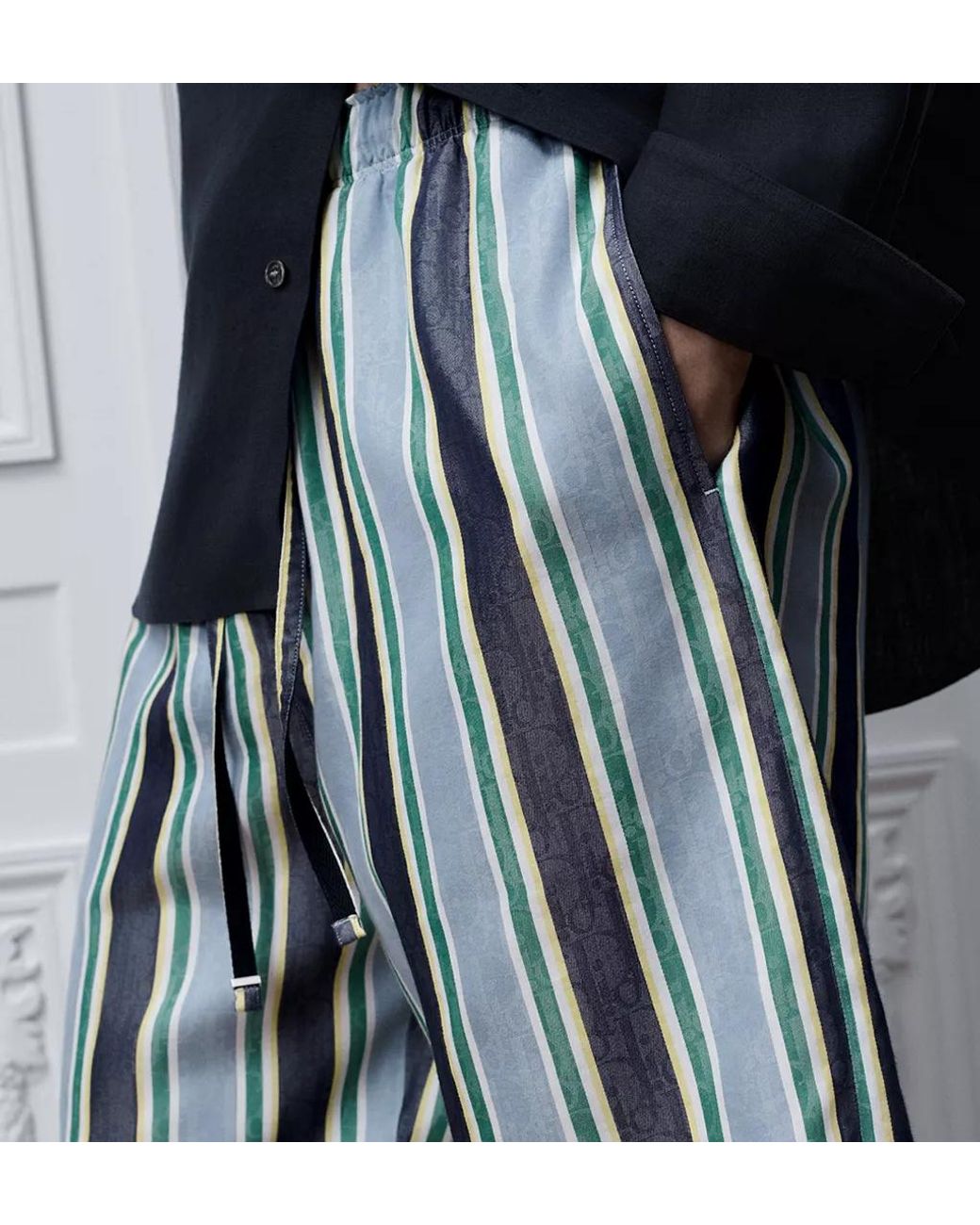 Dior Blue Iviera Oblique Sun Stripes Shorts for men