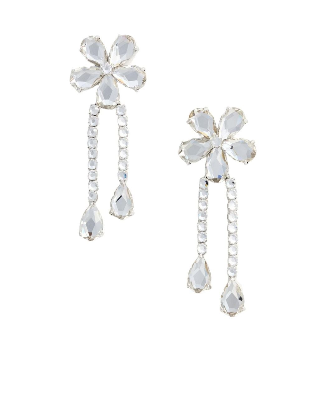 Self-Portrait White Crystal-Flower Droplet Earrings
