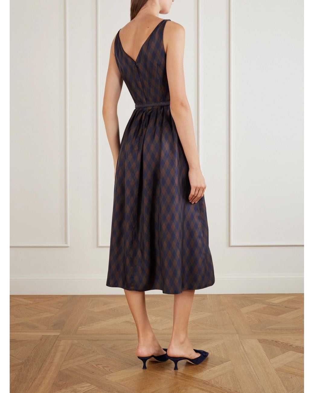 Oscar de la Renta Blue Silk-Twill Midi Dress