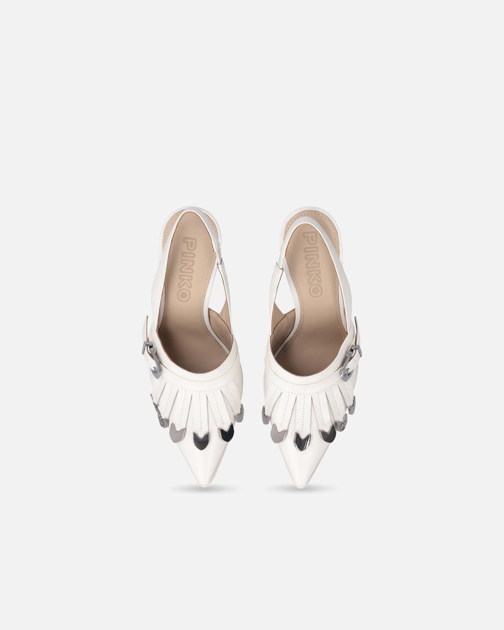 Pinko White Slingback Fringed-Detail Pumps