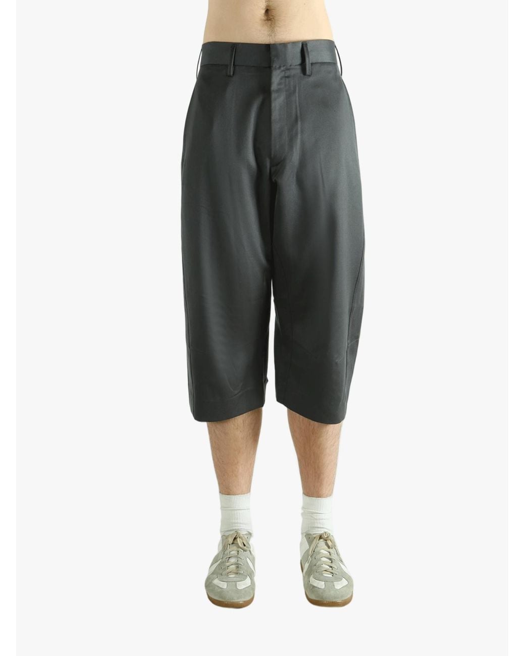 Omar Afridi Gray Panelled Wool Shorts for men