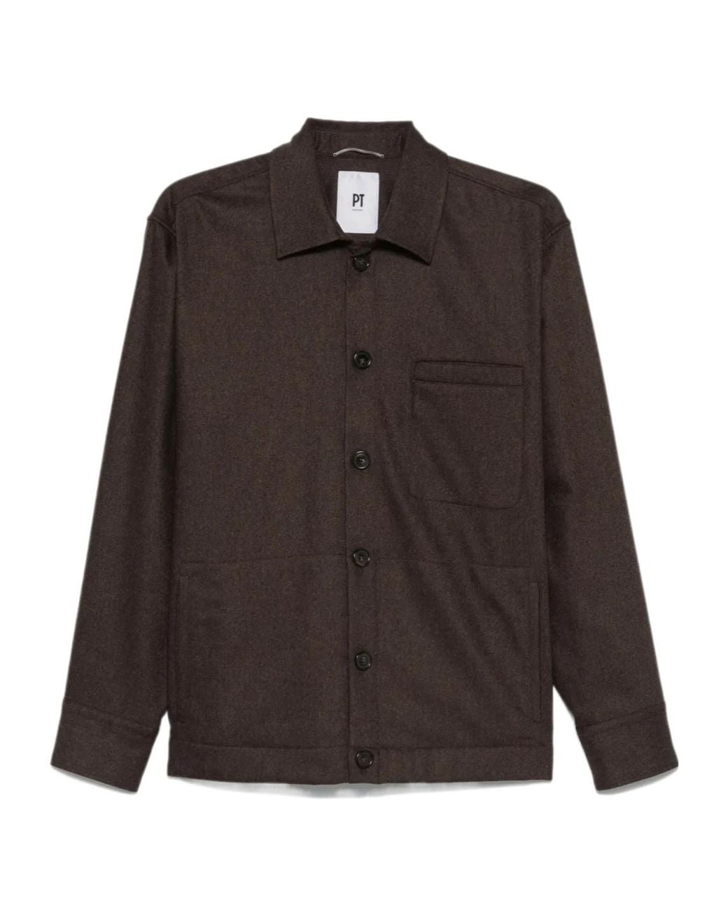 PT01 Brown Spread-Collar Shirt Jacket for men