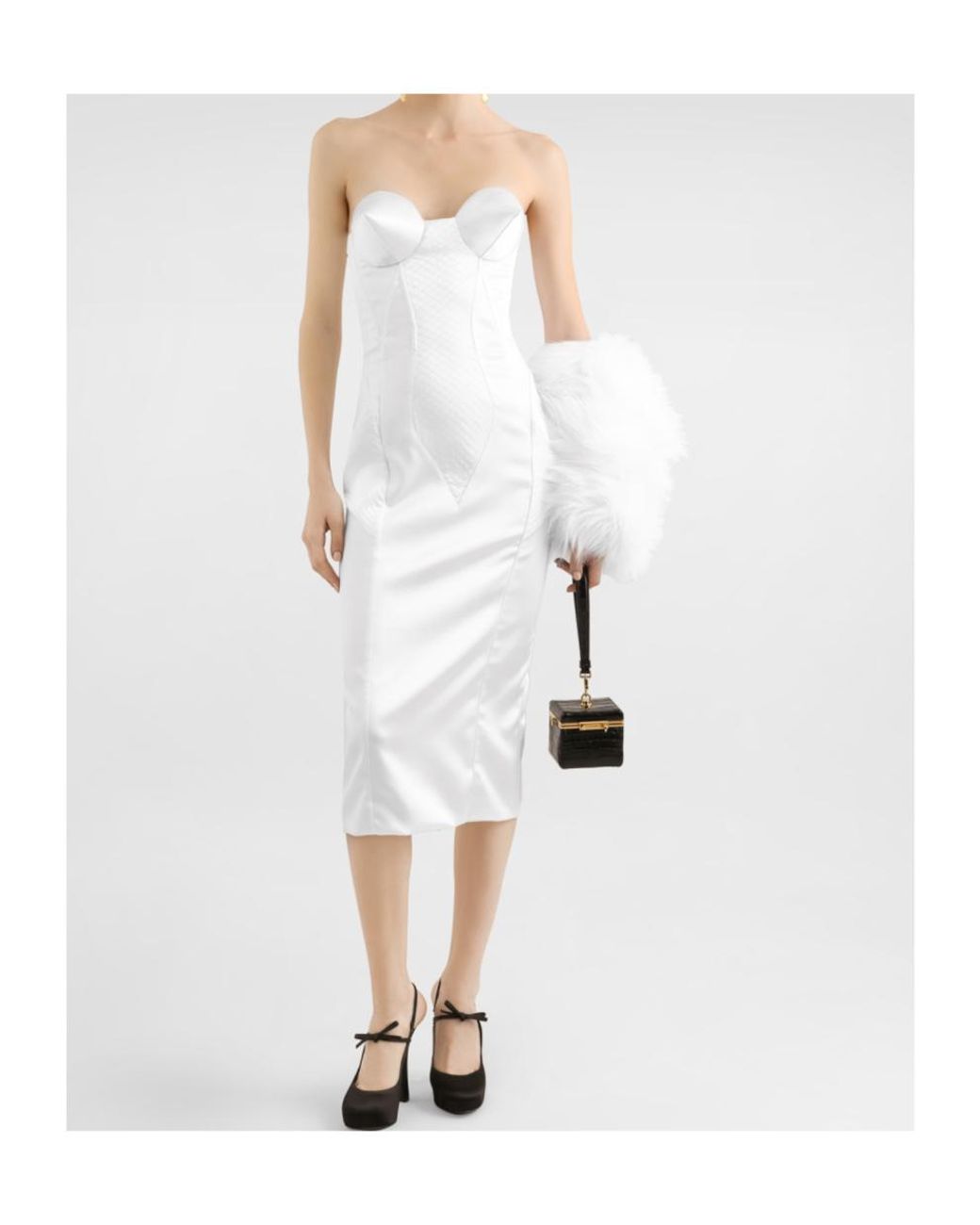 Dolce & Gabbana White Satin Conical-Cup Midi Dress