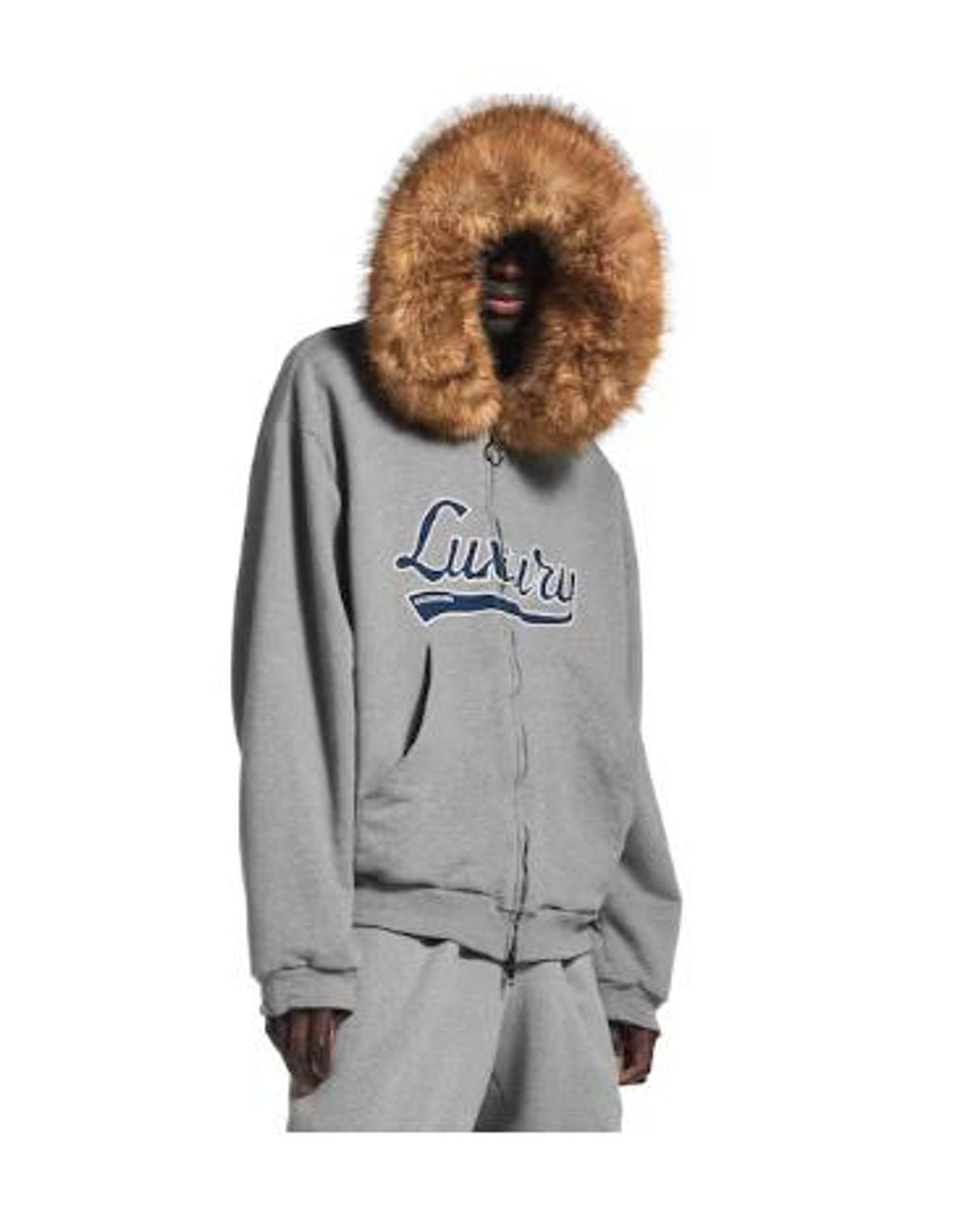 Balenciaga Luxury Script Oversized Zip-Up Hoodie in Gray for Men
