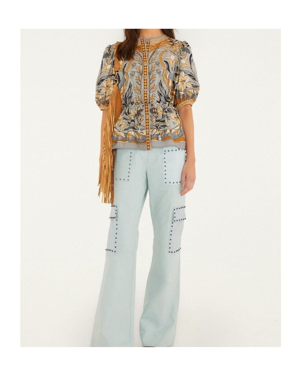 Farm Rio Multicolor Stained Glass Floral-Print Puff-Sleeve Blouse