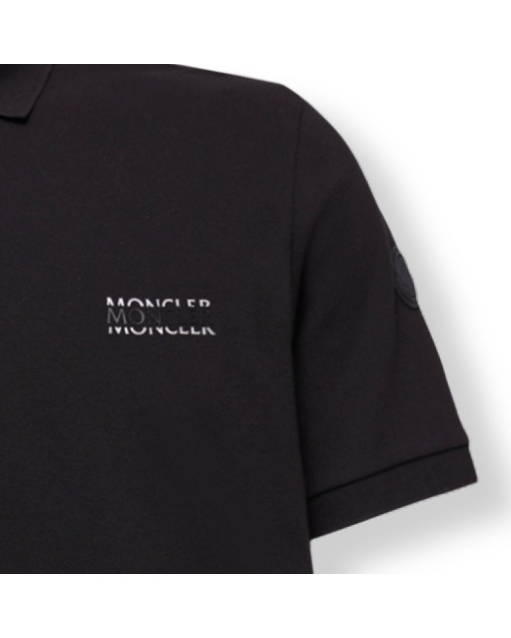 Moncler Black Logo Patch Short-Sleeved Polo Shirt for men