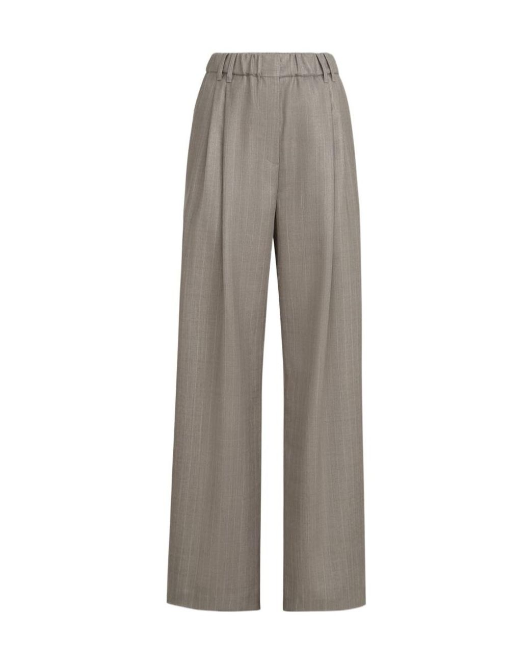 Brunello Cucinelli Gray Sparkling Virgin Wool Pinstripe Track Trousers With Monili