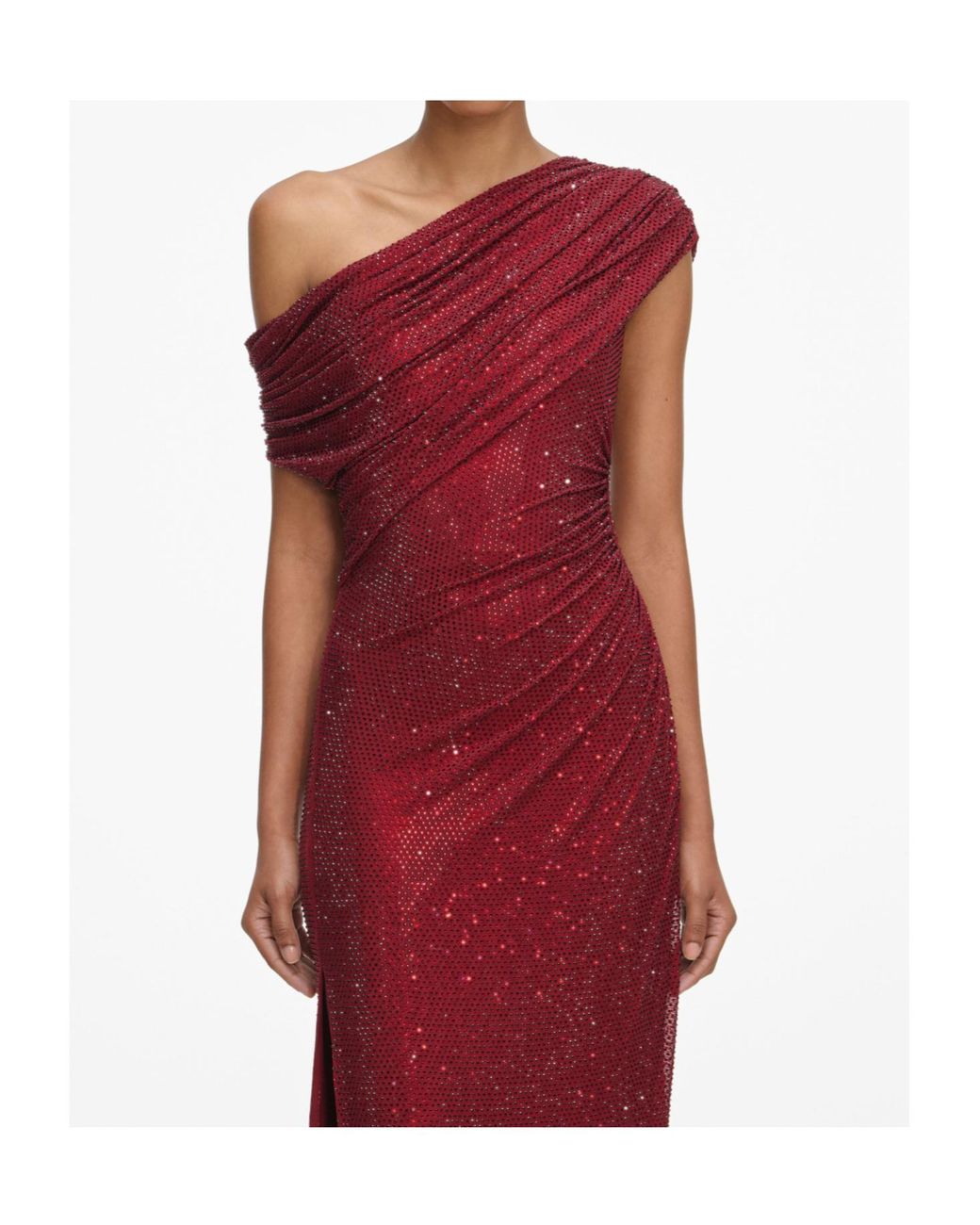 Self-Portrait Red Embellished Drape Midi Dress