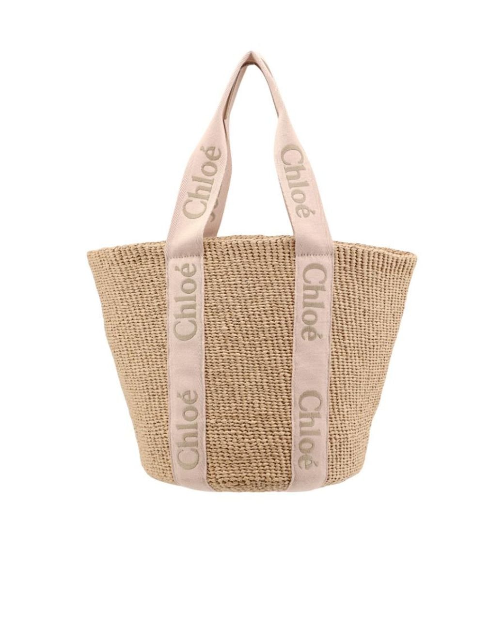 Chloé White Chloé Logo-Handle Raffia Tote Bag