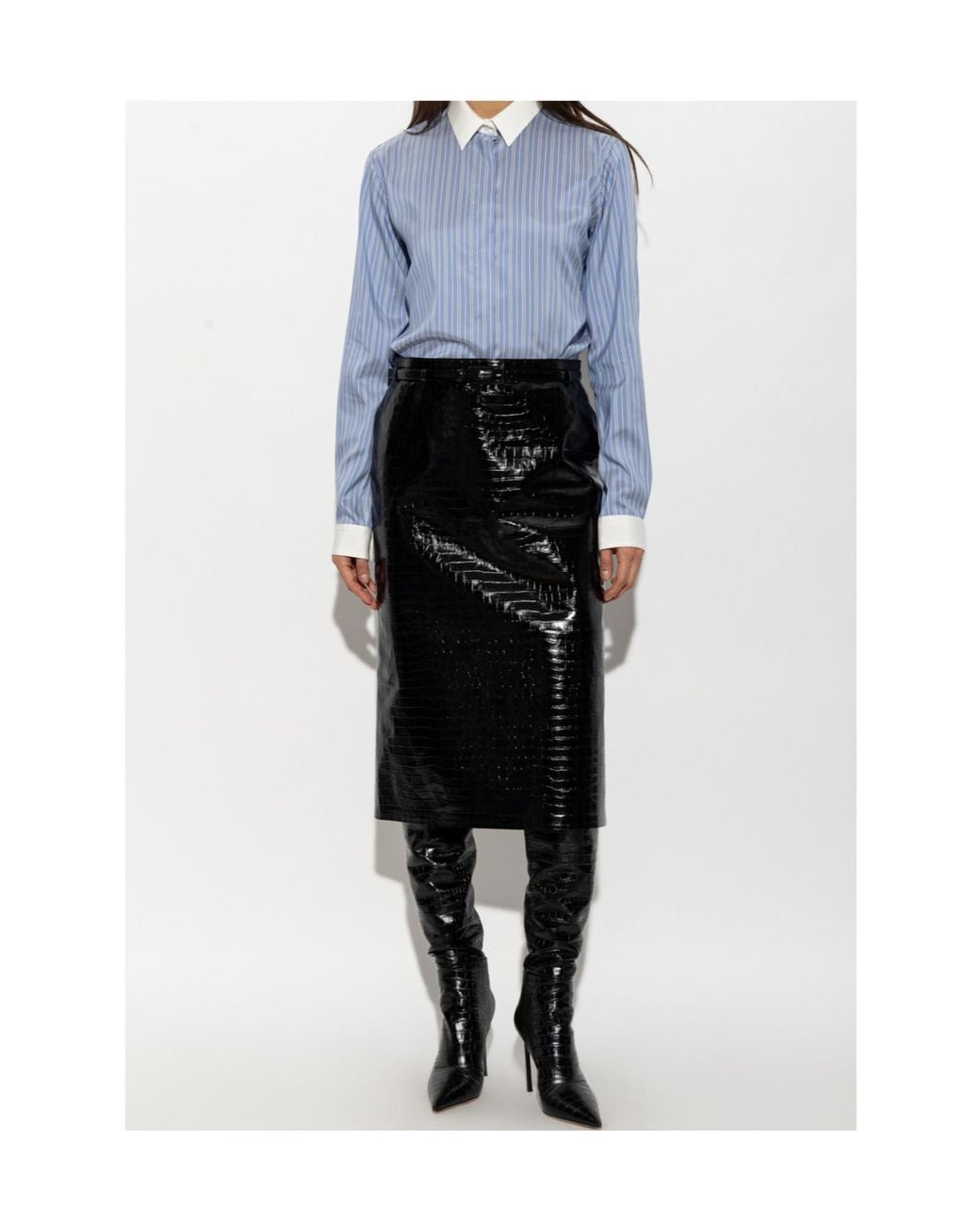 Tom Ford Blue Contrast Collar Striped Shirt